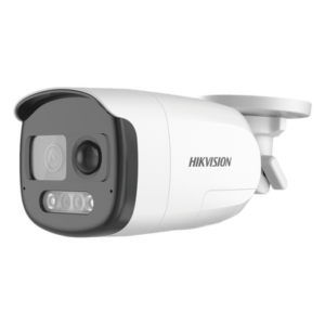 HIKVISION DS-2CE12DF3T-PIRXOS – Cámara Bala TURBOHD / 2 Megapixel Full HD / Color 24/7 / Luz Blanca 40 m (131.2 ft) / WDR 130 dB / Sensor PIR 110° / Sirena 93.5 dB / Estrobo Rojo-Azul / IP67