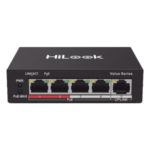 HiLook by HIKVISION NS-0105P-35(B) – Switch PoE+ / 4 Puertos 10/100 Mbps PoE+ 802.3af/at / 1 Puerto Uplink 10/100 Mbps / Modo Extendido 250 m (820 ft) / 35 W