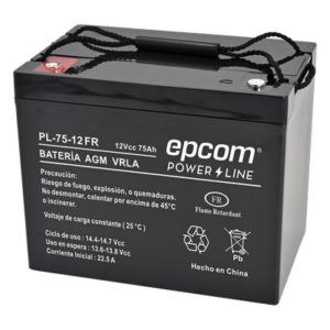 EPCOM POWERLINE PL7512-FR – Batería 12 Vcc / 75 Ah / UL / Tecnología AGM-VRLA / Retardante a la flama/ Uso en: Aplicaciones fotovoltaicas / Terminales tipo M6 / Cargador recomendado CHR-250.