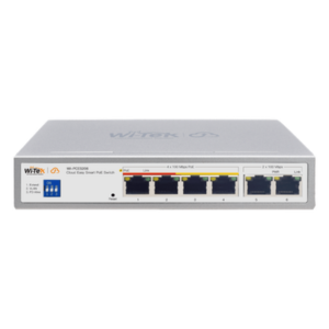 WI-TEK WI-PCES206 – Switch PoE / 4 Puertos 10/100 Mbps PoE af/at / 2 Puertos Uplink 10/100 Mbps / Presupuesto 60 W / Alcance PoE 250 m (820.2 ft) / ONVIF