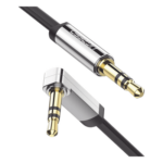 UGREEN 10599 – Cable Auxiliar Plano / 2 m (6.6 ft) / Conector 3.5 mm Macho-Macho / Ángulo 90° a Recto / Audio Estéreo Hi-Fi