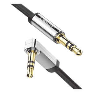 UGREEN 10599 – Cable Auxiliar Plano / 2 m (6.6 ft) / Conector 3.5 mm Macho-Macho / Ángulo 90° a Recto / Audio Estéreo Hi-Fi