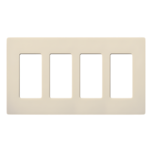 LUTRON ELECTRONICS CW4LA – Placa de pared Claro / 4 espacios / apertura Designer / sin tornillos visibles / ancho 213 mm / acabado gloss almendra claro