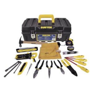 SURTEK SYS125411 – Juego de Herramientas para Electricista / 21 Piezas / Multímetro Digital de Gancho / Destornilladores Aislados 1000V / Caja Plástica 21" (53.3 cm)