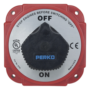 PERKO 9703DP – Interruptor de Desconexión de Batería / 480 A Continuos / 1200 A Intermitentes / 6-32 VDC / Terminales 1/2 Pulgada / Montaje Marino