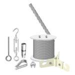 SYSCOM TOWERS KIT-RET-6M – Kit de Sujeción de Mástil / 6 m (19.7 ft) / Concreto / Cable de Retenida 30 m (98.4 ft) / 3 Puntos de Anclaje / Tensor Final