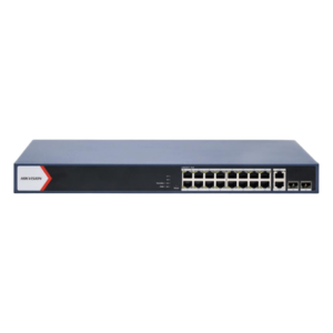 HIKVISION DS-3E1520P-EI – Switch PoE+ Administrable / 16 Puertos 1000 Mbps PoE+ / 2 Puertos Uplink 1000 Mbps / 2 Puertos SFP / Alcance Extendido 300 m (984.3 ft) / 230 W