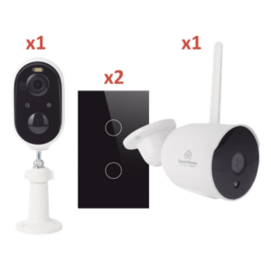 SMARTHOME BY EPCOM SH2CAM2SK – Kit de Automatización / WiFi 2.4 GHz / 2 Cámaras + 2 Apagadores Triples / Control por Voz / 100V-250V / 120mm x 72mm (4.72in x 2.83in)