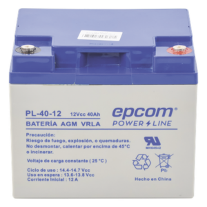 EPCOM POWERLINE PL-40-12 – Batería 12 Vcc / 40 Ah / UL / Tecnología AGM-VRLA / Para uso en equipo electrónico Alarmas de intrusión / Incendio/ Control de acceso / Video Vigilancia / Terminales tipo M6 ( HEX ) / Cargador recomendado CHR-250.