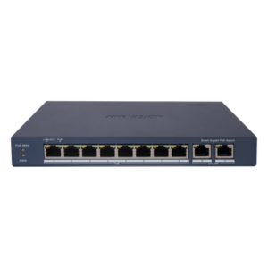 HIKVISION DS-3E1510P-EI – Switch PoE+ Administrable / 8 Puertos Gigabit PoE+ / 2 Puertos Uplink Gigabit / PoE Extendido 300 m (984.3 ft) / 110 W / Gestión en Nube