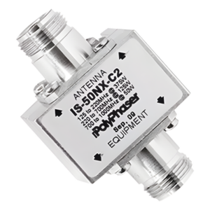 POLYPHASER IS-50NX-C2 – Protector Coaxial RF / 125-1000 MHz / 50 Ω / Conectores N Hembra / 50 kA / Tubo de Gas