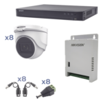 HIKVISION KH1080P8DW – Kit de Videovigilancia TurboHD / DVR 8 Canales / 8 Cámaras Turret / 2.8 mm / 106° / IR 30 m (98.4 ft) / Audio Bidireccional / Reconocimiento Facial