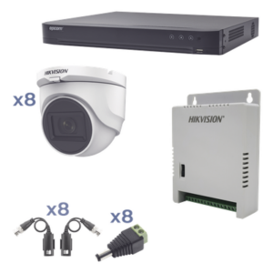 HIKVISION KH1080P8DW – Kit de Videovigilancia TurboHD / DVR 8 Canales / 8 Cámaras Turret / 2.8 mm / 106° / IR 30 m (98.4 ft) / Audio Bidireccional / Reconocimiento Facial