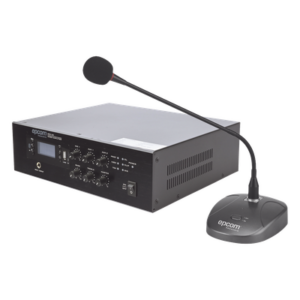 EPCOM PROAUDIO SFB120/MIC – Kit Amplificador 70/100V / 120W RMS / Bluetooth MP3 USB Tuner / Micrófono de Escritorio / 2 Tonos de Timbre
