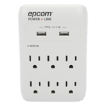 EPCOM POWERLINE EPLSPWUSB – Multicontacto de Pared / 6 Salidas NEMA 5-15R / Supresor de Picos 1080 J / 2 x USB-A 5V/3.4A / 1800W / Filtro EMI/RFI 40 dB