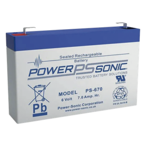 POWER SONIC PS-670-F1 – Batería AGM/VRLA Sellada / 6V 7Ah / Terminales F1 / Vida Útil 5 Años / Baja Autodescarga / Certificación UL