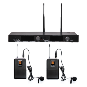 EPCOM PROAUDIO EP521UL – Kit de Micrófonía Inalámbrica UHF / 2 Micrófonos Lavalier / 200 Canales / Alcance 100 m (328 ft) / 15 Horas de Batería / Pantalla LCD