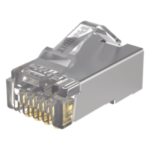 PANDUIT MPS588-C – Plug RJ45 Cat5e Blindado / 50μ Oro / 24-26 AWG / 100 Piezas / -10°C a 60°C / PoE++ 100W