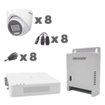 HIKVISION KH1080P8EWFH – Kit TurboHD / DVR 8 Canales / 1080p / Audio Coaxitron / 8 Cámaras Eyeball / Micrófono Integrado / Luz Dual IR 30 m (98.4 ft) + Blanca 20 m (65.6 ft) / Fuente Seleccionable 12V/13.5V/15V