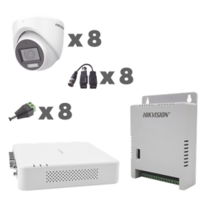 HIKVISION KH1080P8EWFH – Kit TurboHD / DVR 8 Canales / 1080p / Audio Coaxitron / 8 Cámaras Eyeball / Micrófono Integrado / Luz Dual IR 30 m (98.4 ft) + Blanca 20 m (65.6 ft) / Fuente Seleccionable 12V/13.5V/15V