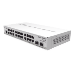 MIKROTIK CRS326-24G-2S+IN – Switch / 24 Puertos Gigabit / 2 Puertos SFP+ 10G / Dual OS / 512 MB RAM / 800 MHz CPU / Fanless / PoE Pasivo / Doble Entrada DC