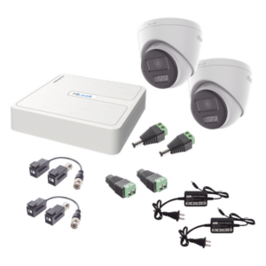 HiLook by HIKVISION HL-1080P-2E-TWA – Kit de Videovigilancia TurboHD / 1080p Lite / DVR 4 Canales + 1 IP / 2 Cámaras Turret 2 MP / Audio Bidireccional / Dual Light 40 m (131.2 ft) / Visión Color