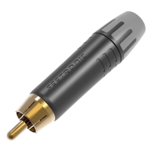 SEETRONIC MT380 – Conector RCA Macho / Contacto Enchapado en Oro / Carcasa Metálica Negra / Audio y Video / Cable 3.5-6.5 mm / 2000 Ciclos