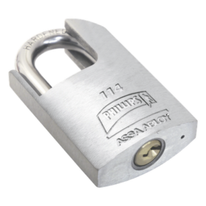 PHILLIPS-ASSA ABLOY MX2419 – Candado Metálico Robusto / Gancho de Acero Cementado / 5 Pernos de Combinación / Diseño Anti-palanca / Llave PH-52 / Drenaje de Agua