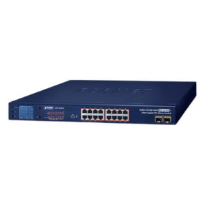 PLANET GSW-1820VHP – Switch PoE+ / 16 Puertos Gigabit / 2 Combo SFP / LCD / 300W / 1U Rack / 0.76 x 1.44 x 0.14 ft