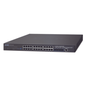 PLANET SGS-6341-24T4X – Switch Administrable Capa 3 / 24 Puertos Gigabit Ethernet / 4 Puertos 10G SFP+ / Apilable / 128 Gbps / 10 km Fibra