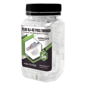 LINKEDPRO BY EPCOM TC5PASSR – Plugs Pass-Through RJ45 / Cat5e / Sin Blindaje / Alivio de Tensión Integrado / Chapado Oro 30 Micras / 24 AWG / TIA-568B.2