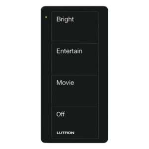 LUTRON ELECTRONICS PJ24BGBLP01 – Control inalámbrico Pico / 4 botones de escena / RF 431-437 MHz / alcance 9 m / pila CR2032 10 años / negro brillante / Caseta, RadioRA 2 y 3