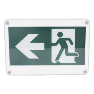 SFIRE SF-WSC – Letrero de Señalización de Emergencia / Alto Brillo / Doble Voltaje 120/220 VCA / Batería de Respaldo 120 min / Montaje Universal / IP Policarbonato
