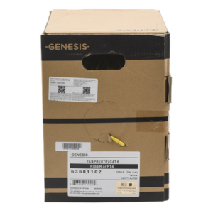 GENESIS 6360-1102/1000 – Bobina de Cable UTP Cat6 Riser / 305m (1000 pies) / Color Amarillo / UL CMR / Probado a 350 MHz / 23 AWG Cobre Sólido / -20°C a 75°C / CCTV, Datos, IP, RS485