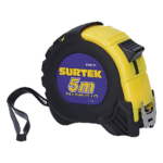 SURTEK SYS-B122081 – Flexómetro anti impacto / 5 m (16.4 ft) / Cinta ancha 1" / Dual mm/pulgadas / ABS