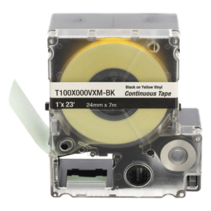PANDUIT T100X000VXM-BK – Casete de Etiquetas / Vinilo Continuo / 24 mm (0.94 in) Ancho / 7 m (23 ft) Largo / Negro sobre Amarillo / Interior-Exterior