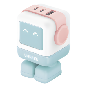 UGREEN 35856B – Cargador RobotGaN de 65W Serie UNO | 3 Puertos de Carga Rápida | 2 USB-C | 1 USB-A | PD 3.0 | QC 4.0 | Carga Inteligente | Tecnología GaN II | Zapato Magnético Extraíble | Carcasa Ignifuga | Pantalla LED.