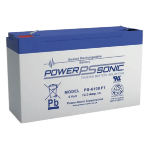 POWER SONIC PS-6100-F1 – Batería de Respaldo AGM/VRLA / 6V / 12 Ah / Terminales F1 / Vida Útil 5 Años / Caja ABS