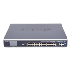PLANET GS-6320-24UP2T2XV – Switch Administrable L3 / 24 Puertos Gigabit PoE 802.3bt / 2 Puertos 10G SFP+ / Pantalla Táctil LCD / Fuente Redundante / 600W