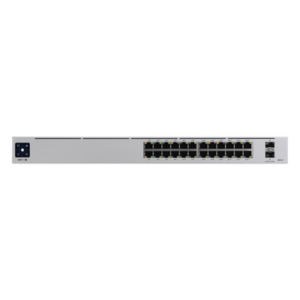 UBIQUITI USW-PRO-24-POE – Switch PoE administrado / 24 puertos Gigabit / 2 SFP+ 10G / 400W / Capa 3 / Sin ventiladores / 1U rack
