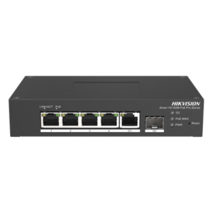 HIKVISION DS-3T1306P-SI/HS – Switch PoE+ Industrial / 4 Puertos 10/100 Mbps / 1 Puerto Gigabit Uplink / 1 Puerto SFP / Alcance Extendido 300 m (984.3 ft) / 60 W / Gestión Cloud