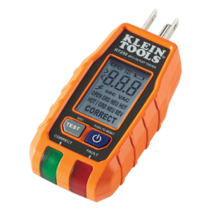 KLEIN TOOLS RT-250 – Probador de Tomacorrientes GFCI / Pantalla LCD Retroiluminada / Detección de Fallas de Cableado / CAT II 135 VCA / Resistente a Caídas de 2 m (6.6 ft) / 114.3 mm