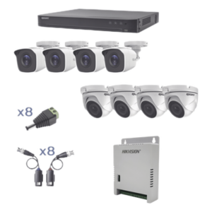 EPCOM PROFESSIONAL KEVTX8T4BW/4EW – Kit TurboHD / DVR 8 Canales / 8 Cámaras 1080p / Bala y Eyeball / IR 20 m (65.6 ft) / Fuente Regulada 12V-15V / Transceptores UTP