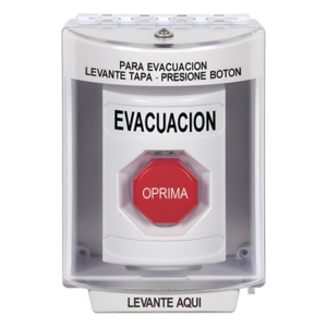 STI SS2382EV-ES – Botón de Evacuación / Cubierta Policarbonato / Restablecimiento con Llave / Bocina Integrada / Interior-Exterior / -40 a 121 °C
