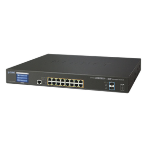 PLANET GS-5220-16UP2XVR – Switch Administrable Capa 3, 16 Puertos Gigabit con PoE 802.3bt, 2 Puertos 10 G SFP+, Pantalla Táctil (400 W)
