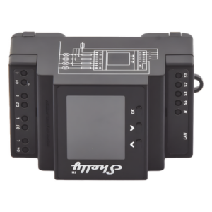 SHELLY SHELLYPRO4PM – Relevador Inteligente / 4 Canales / 10A por Canal / Wi-Fi 2.4 GHz y Ethernet / Bluetooth / Pantalla 1.8" / Riel DIN / 110-230 V