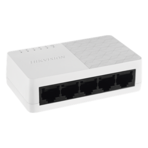 HIKVISION DS-3E0105D-O – Switch de Escritorio / 5 Puertos Fast Ethernet 10/100 Mbps / Alimentación Integrada 5 VCC / Diseño Compacto 124 x 22 x 54 mm