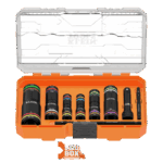 KLEIN TOOLS 656-QS – Juego de Sockets de Impacto / 4 Tamaños Hex en 1 Socket / Profundidad Extendida / Acción por Resorte / Sistema Modular de Almacenamiento / Código de Colores