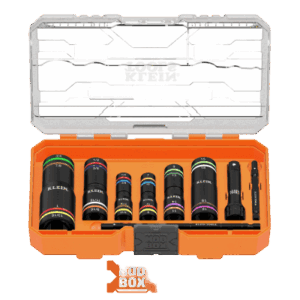 KLEIN TOOLS 656-QS – Juego de Sockets de Impacto / 4 Tamaños Hex en 1 Socket / Profundidad Extendida / Acción por Resorte / Sistema Modular de Almacenamiento / Código de Colores