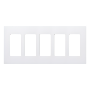 LUTRON ELECTRONICS CW5WH – Placa de Pared Decorativa / 5 Espacios / Perfil Sobredimensionado 7.6 mm / Sin Tornillos Visibles / Acabado Blanco Brillante